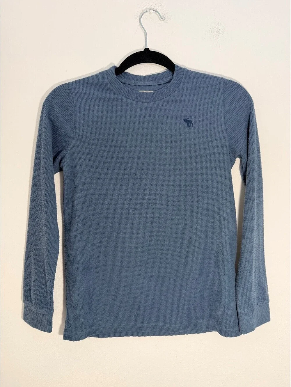 Abercrombie Kids Boys 11/12 Blue Waffle Thermal Long Sleeve Moose Logo